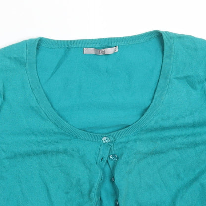 TU Womens Green Round Neck  Cotton Cardigan Jumper Size 14
