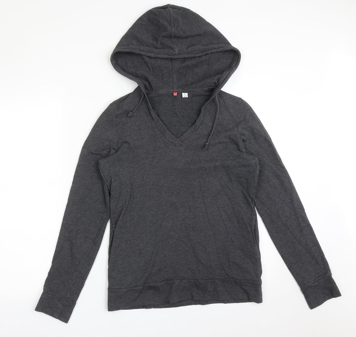 Front view of Preworn women’s grey cotton pullover sweatshirt, size S