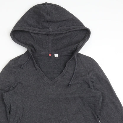 Close-up detail of Preworn women’s grey cotton pullover sweatshirt, size S