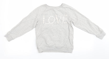 NEXT Girls Grey  Cotton Pullover Sweatshirt Size 10 Years   - Love