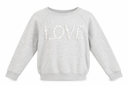 Front view of Next girls’ grey cotton pullover sweatshirt, size 10, years - love