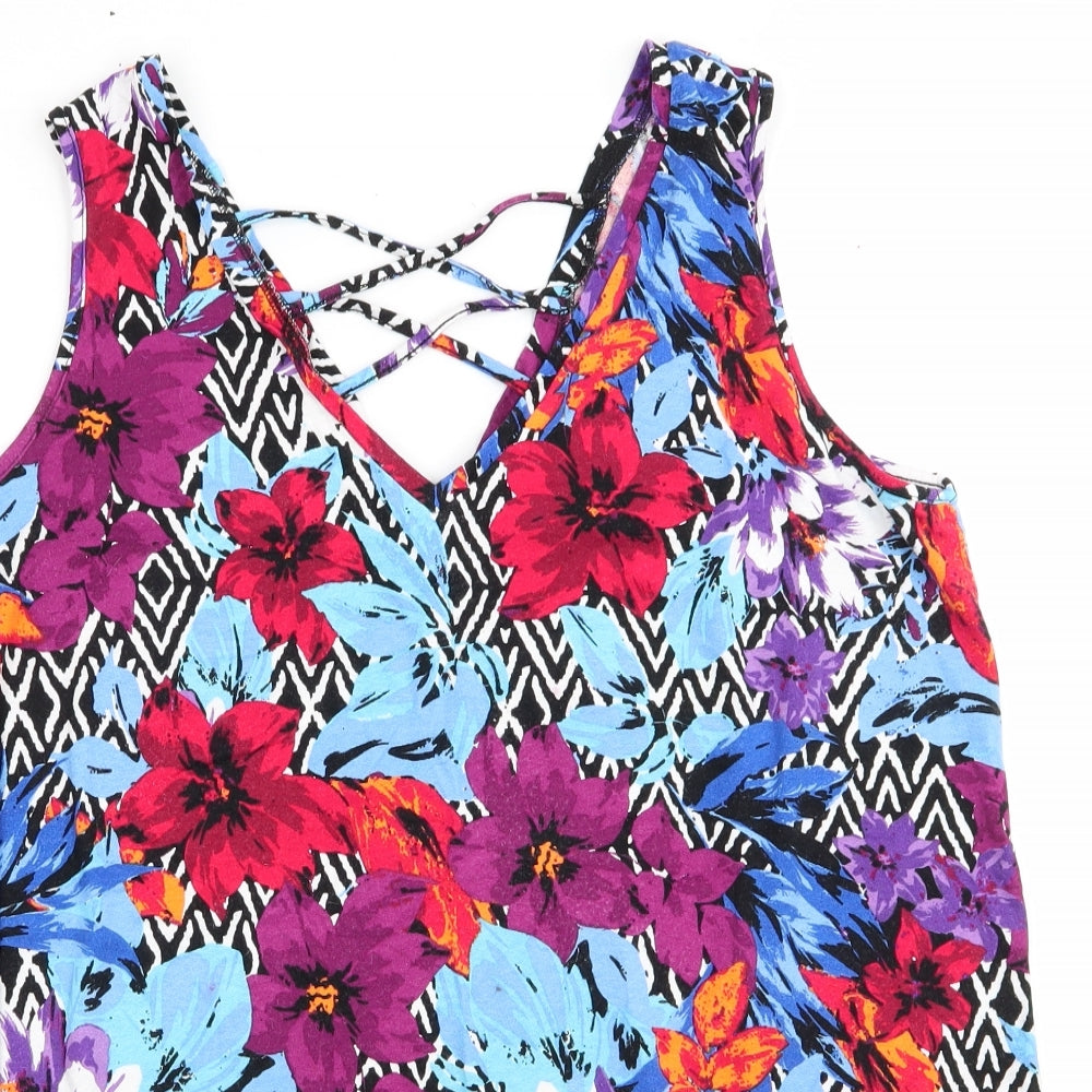 George Womens Blue Floral Viscose Basic Tank Size 16 V-Neck - V Neck Front & Back