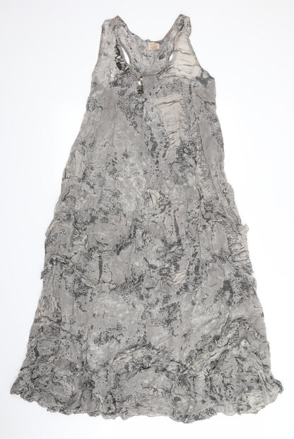 River Island Womens Grey   Fit & Flare    Scoop Neck  - Ruffled Sections Abstract Print