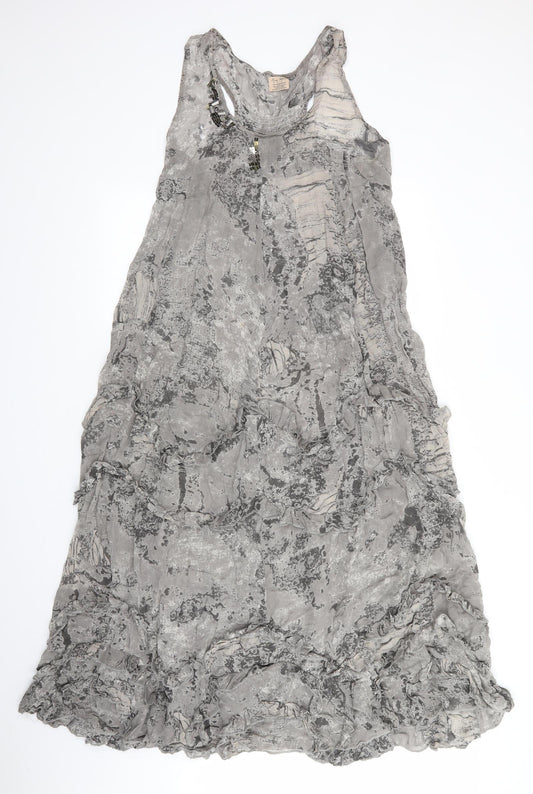 River Island Womens Grey   Fit & Flare    Scoop Neck  - Ruffled Sections Abstract Print