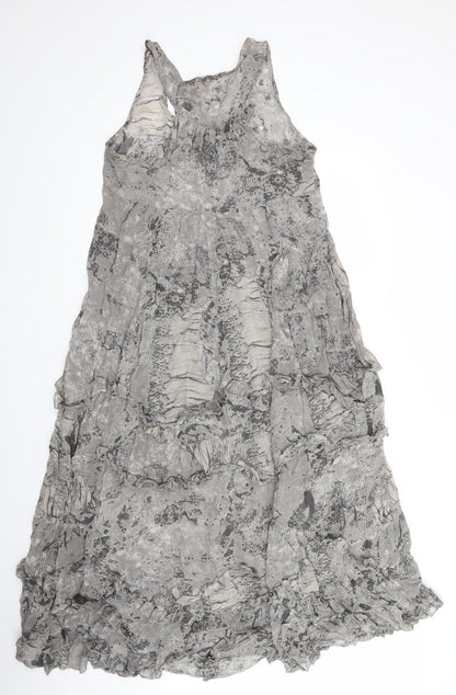 River Island Womens Grey   Fit & Flare    Scoop Neck  - Ruffled Sections Abstract Print