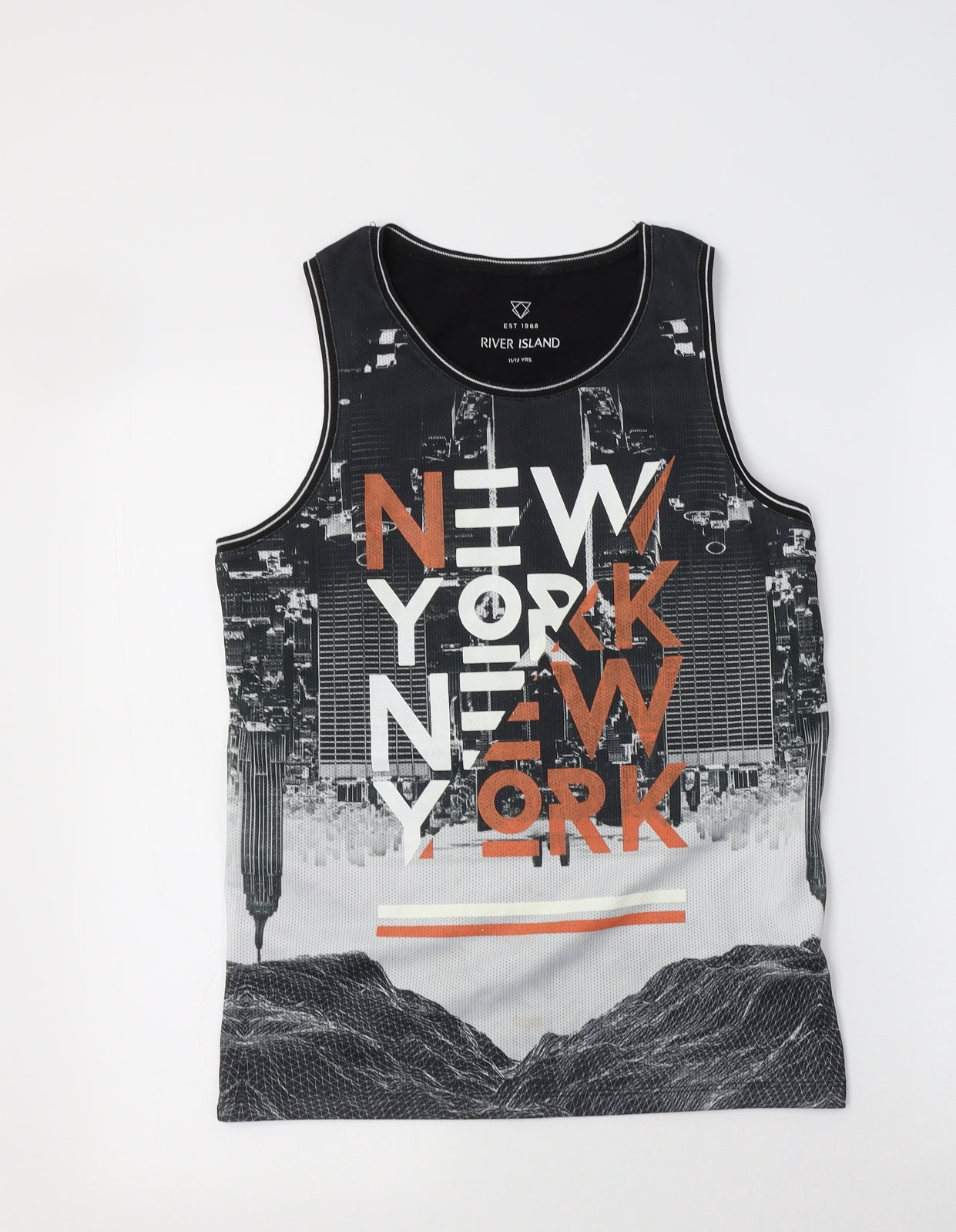 River Island Girls Black  Cotton Basic Tank Size 11-12 Years Crew Neck  - NYC