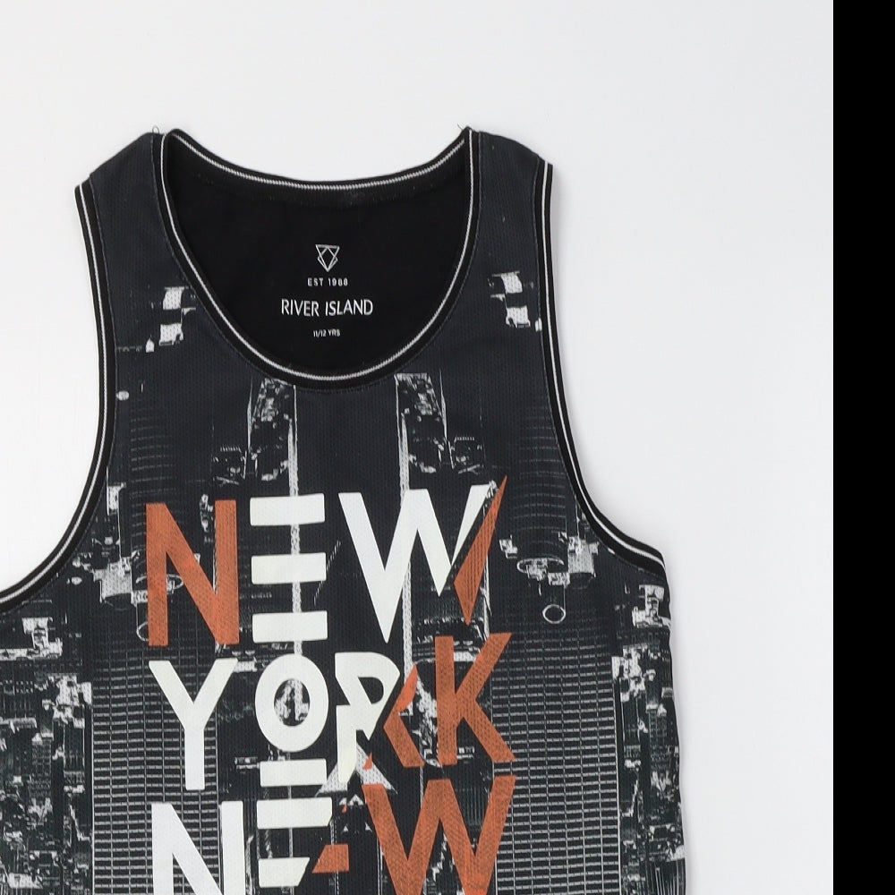 River Island Girls Black  Cotton Basic Tank Size 11-12 Years Crew Neck  - NYC