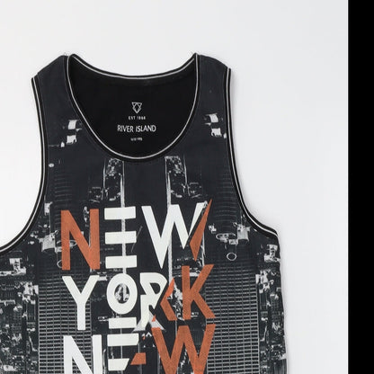 River Island Girls Black  Cotton Basic Tank Size 11-12 Years Crew Neck  - NYC