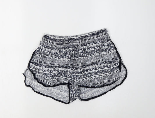 Primark Womens Blue Geometric Viscose Bermuda Shorts Size 8 L3 in Regular