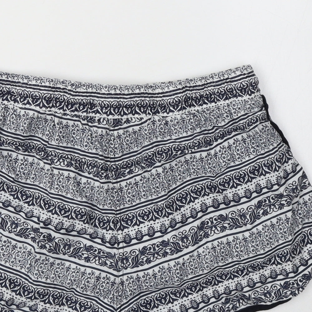 Primark Womens Blue Geometric Viscose Bermuda Shorts Size 8 L3 in Regular