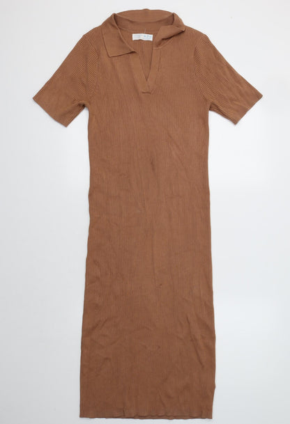 Primark Womens Brown  Viscose Bodycon  Size M  Collared
