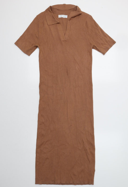 Primark Womens Brown  Viscose Bodycon  Size M  Collared