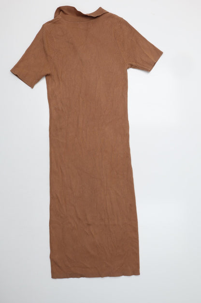 Primark Womens Brown  Viscose Bodycon  Size M  Collared