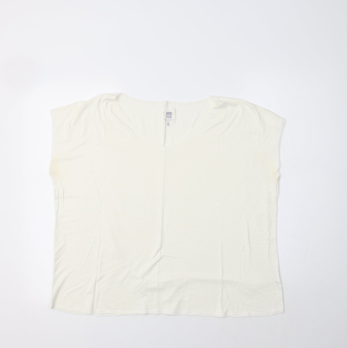 Anne Kanner Womens Ivory  Viscose Basic Blouse Size L V-Neck