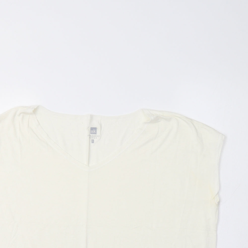 Anne Kanner Womens Ivory  Viscose Basic Blouse Size L V-Neck