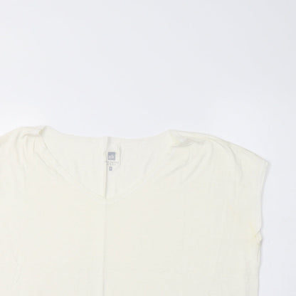 Anne Kanner Womens Ivory  Viscose Basic Blouse Size L V-Neck