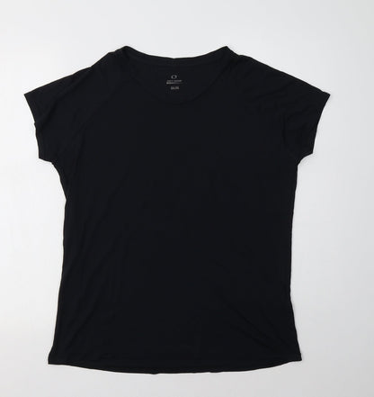 Additional front view of Get Over women’s black basic t-shirt, size L, crew neck