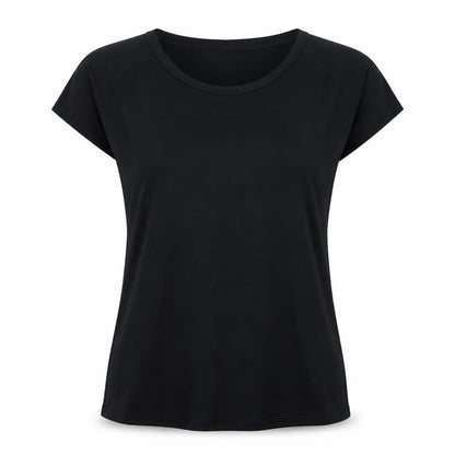 Front view of Get Over women’s black basic t-shirt, size L, crew neck