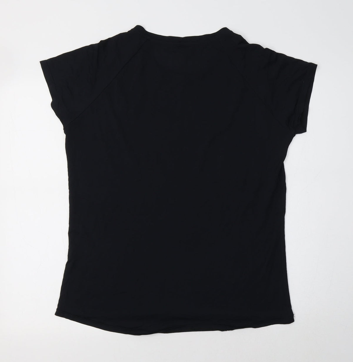 Back view of Get Over women’s black basic t-shirt, size L, crew neck