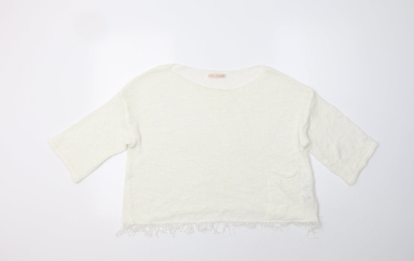 Miss Su Womens Ivory Boat Neck  Acrylic Pullover Jumper Size L