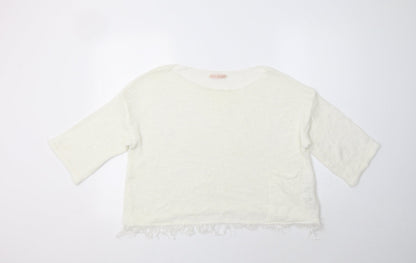 Miss Su Womens Ivory Boat Neck  Acrylic Pullover Jumper Size L