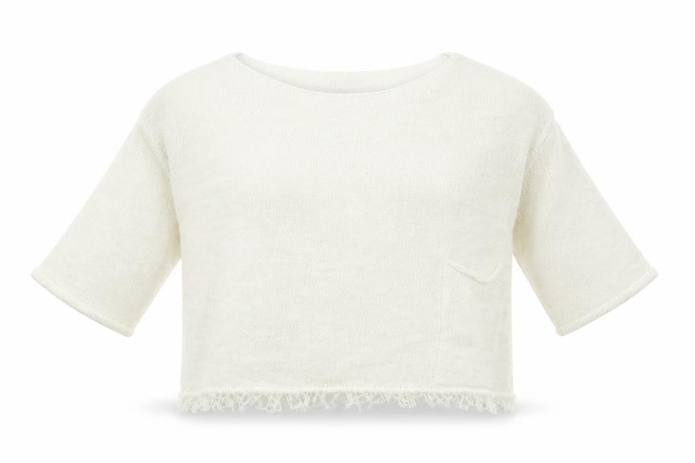 Front view of Miss Su women’s ivory boat neck acrylic jumper, size L