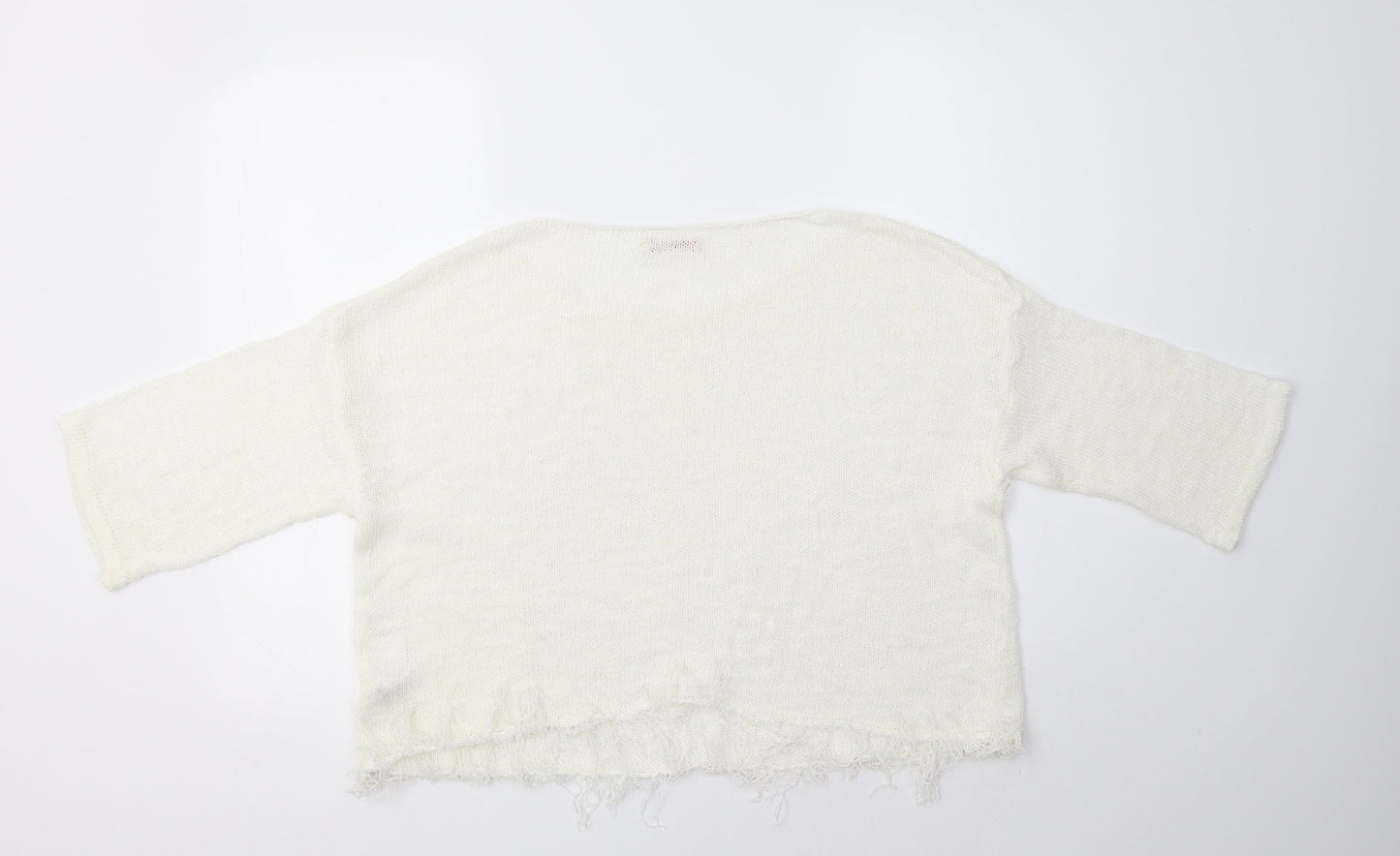 Miss Su Womens Ivory Boat Neck  Acrylic Pullover Jumper Size L
