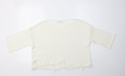 Miss Su Womens Ivory Boat Neck  Acrylic Pullover Jumper Size L