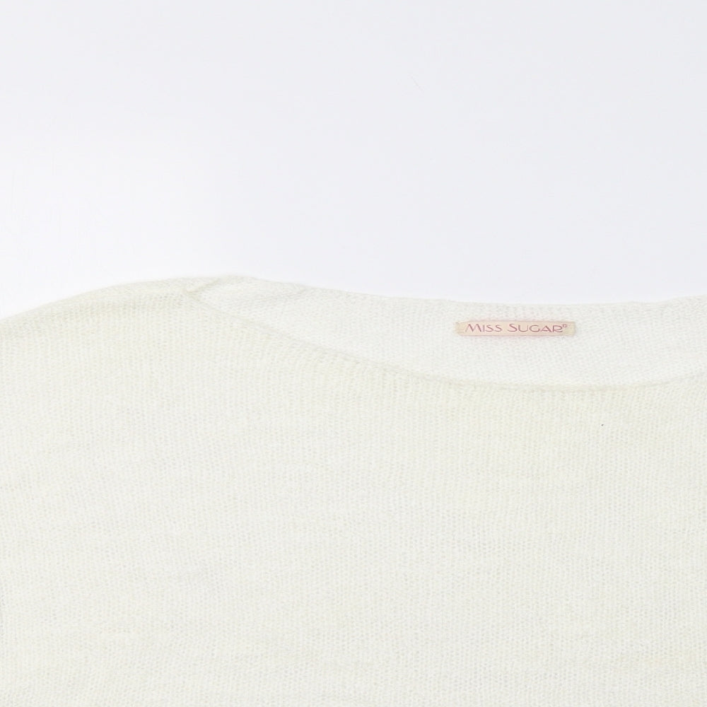 Miss Su Womens Ivory Boat Neck  Acrylic Pullover Jumper Size L