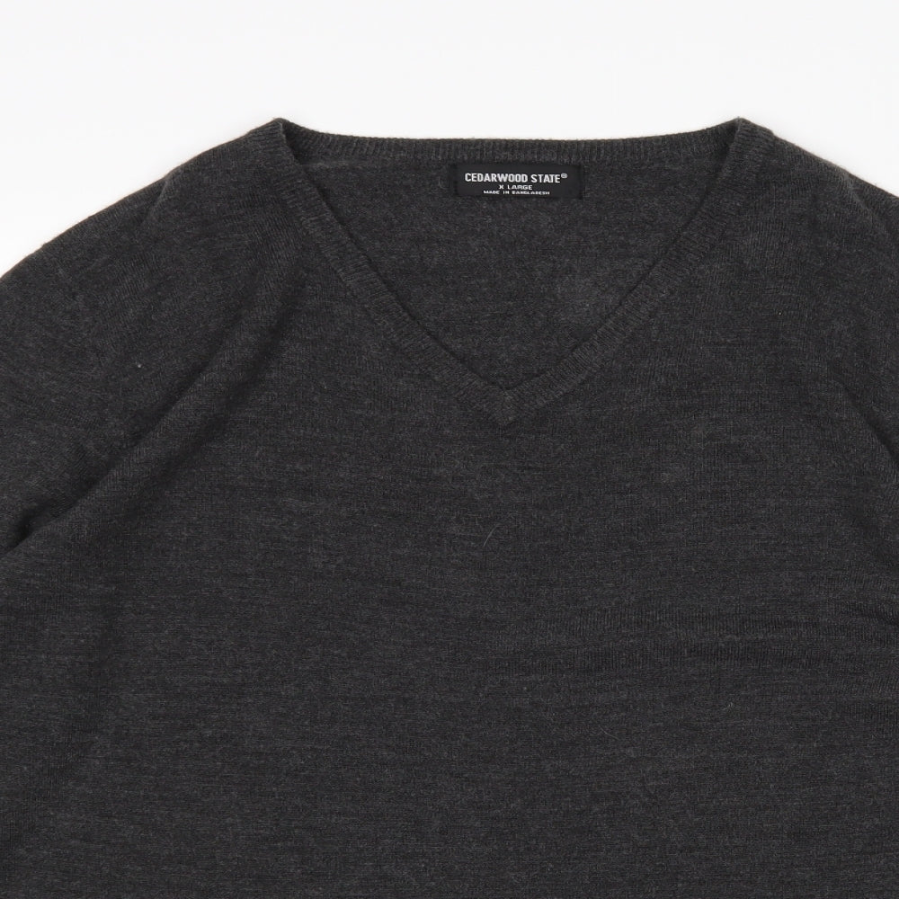 Cedar Wood State Mens Grey V-Neck  Acrylic Pullover Jumper Size XL