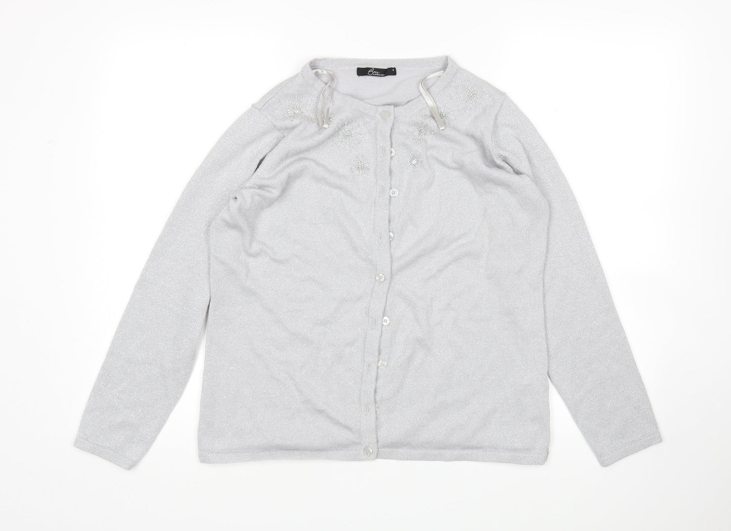 Womens UK Size M BM Silver Cardigan Jumper
