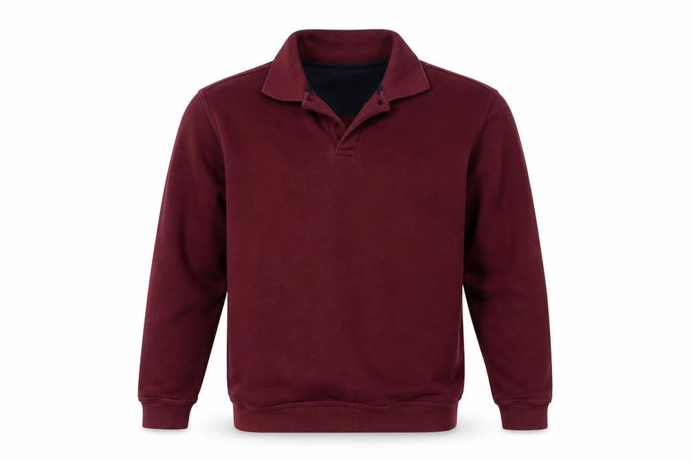 Front view of One Valley men’s purple collared cotton jumper, size S