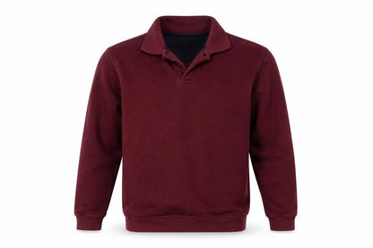 Front view of One Valley men’s purple collared cotton jumper, size S