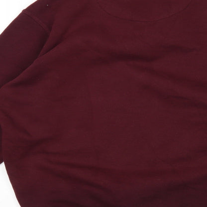 Brand and care label for One Valley men’s purple collared cotton jumper, size S