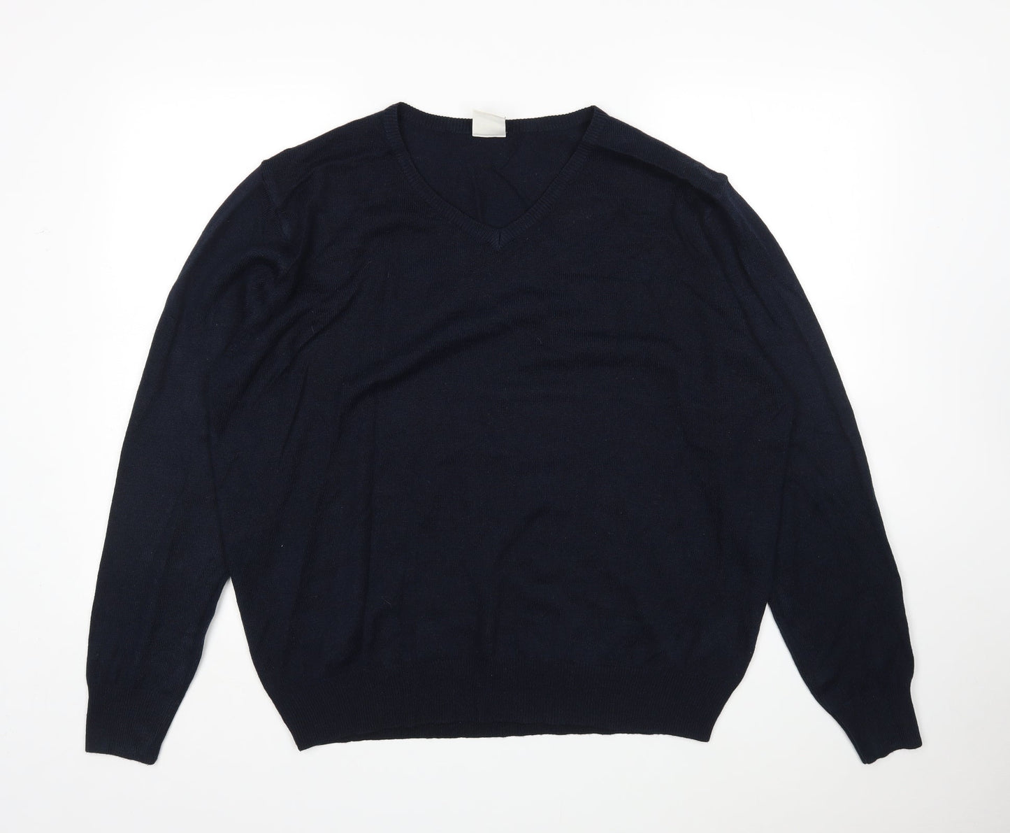 Finest Made  Mens Blue V-Neck  Acrylic Pullover Jumper Size 2XL