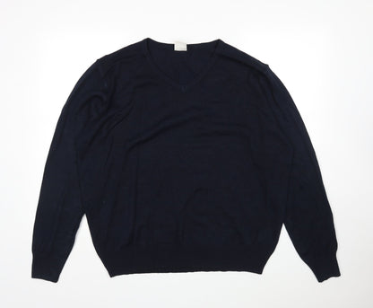 Finest Made  Mens Blue V-Neck  Acrylic Pullover Jumper Size 2XL