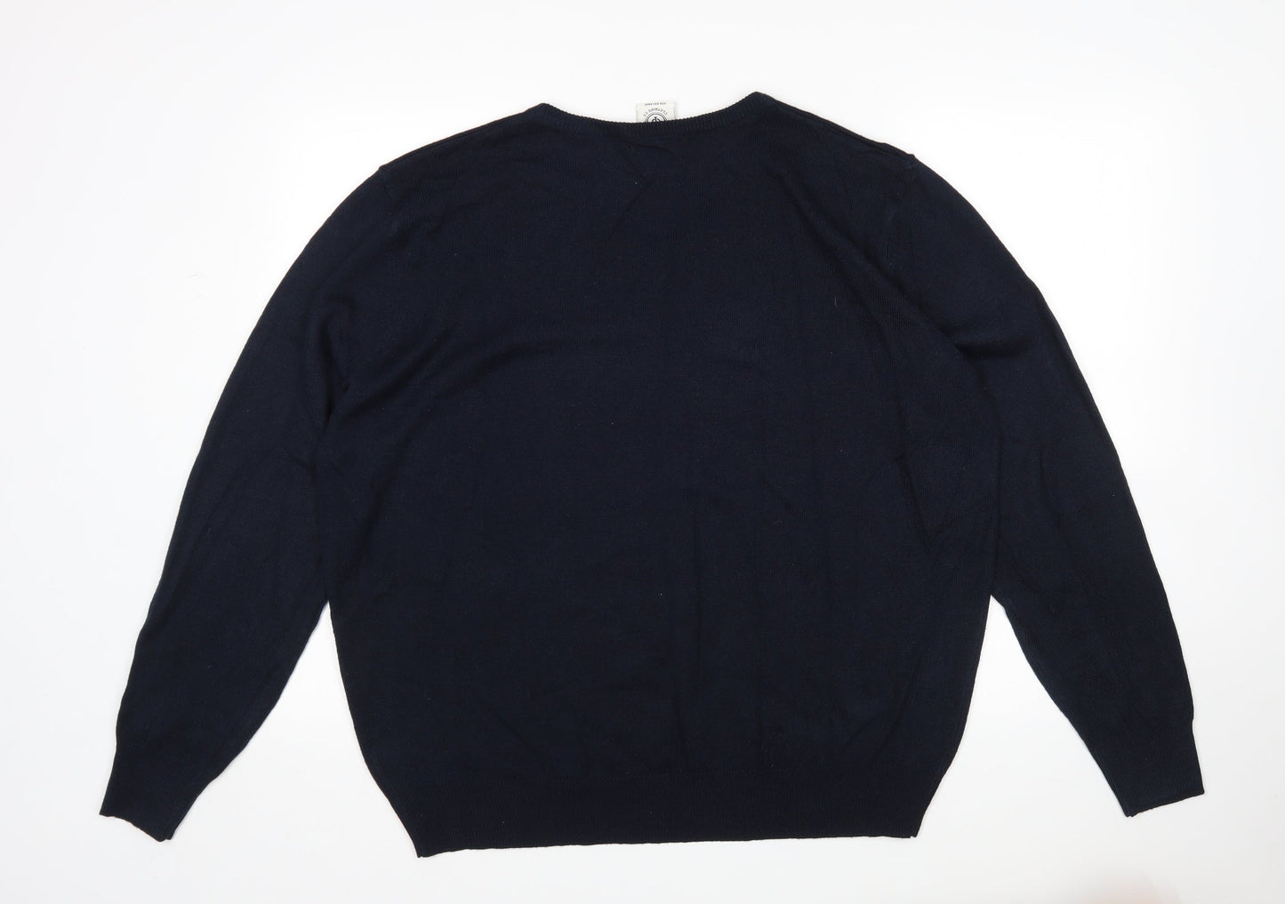 Finest Made  Mens Blue V-Neck  Acrylic Pullover Jumper Size 2XL