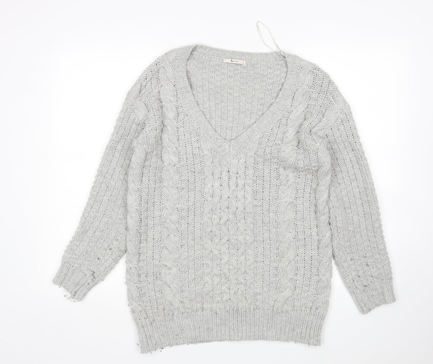 TU Womens Grey V-Neck  Acrylic Pullover Jumper Size 8