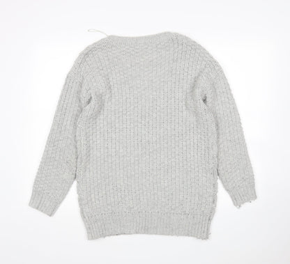 TU Womens Grey V-Neck  Acrylic Pullover Jumper Size 8