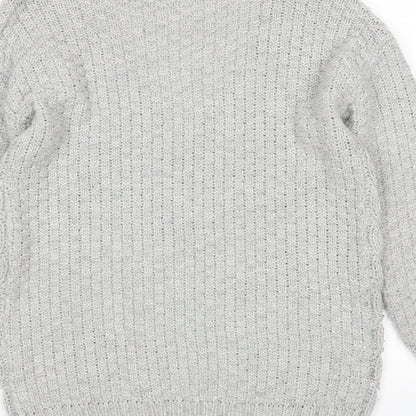 TU Womens Grey V-Neck  Acrylic Pullover Jumper Size 8