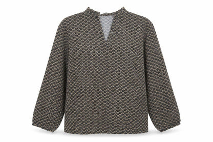Front view of GEMO women’s multicoloured geometric polyester basic blouse, size M, v-neck