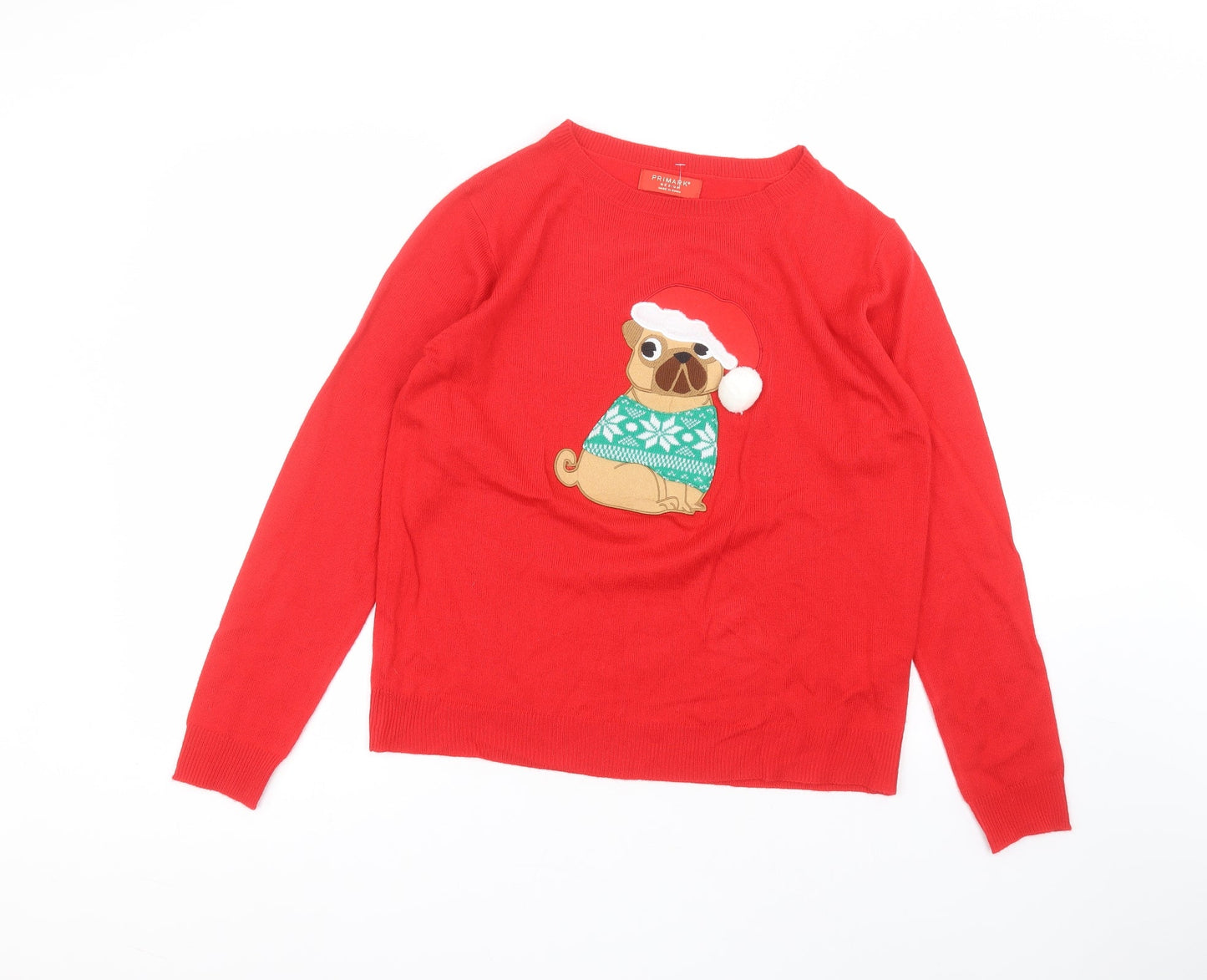 Primark Womens Red Round Neck  Acrylic Pullover Jumper Size M