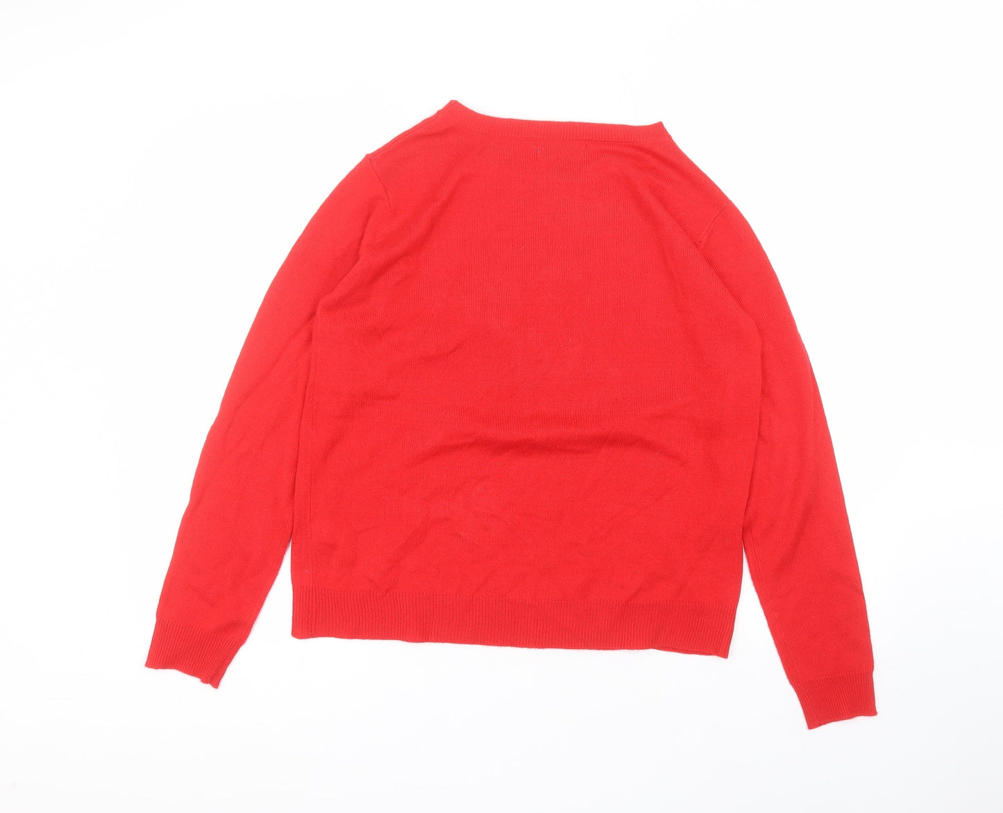 Primark Womens Red Round Neck  Acrylic Pullover Jumper Size M