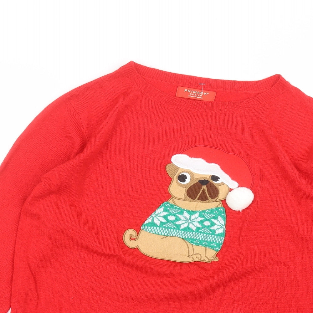 Primark Womens Red Round Neck  Acrylic Pullover Jumper Size M