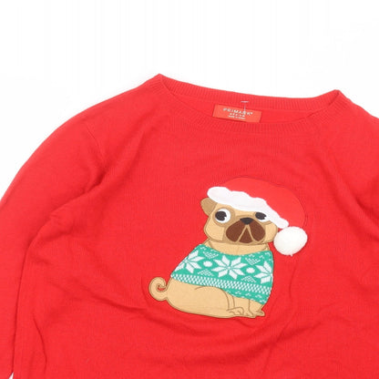 Primark Womens Red Round Neck  Acrylic Pullover Jumper Size M