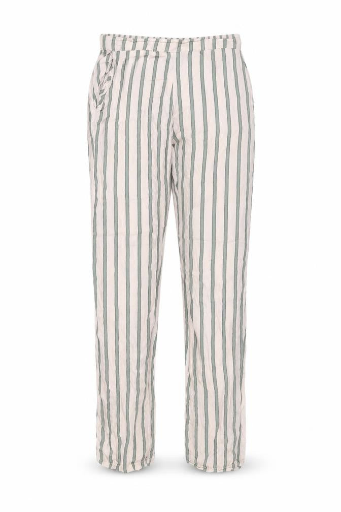 Front view of Etam women’s pink striped viscose trousers, size S, 26-inch leg regular