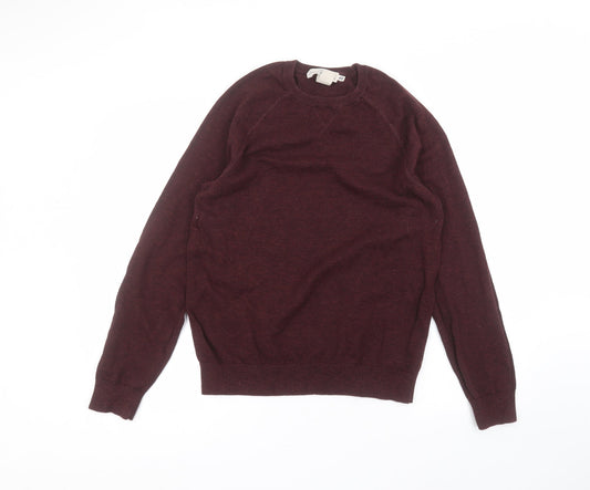 H&M Mens Red Round Neck  Cotton Pullover Jumper Size M