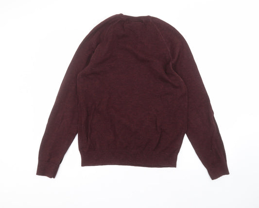 H&M Mens Red Round Neck  Cotton Pullover Jumper Size M