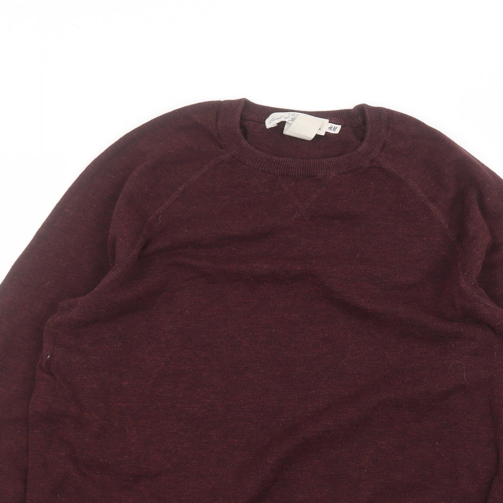 H&M Mens Red Round Neck  Cotton Pullover Jumper Size M