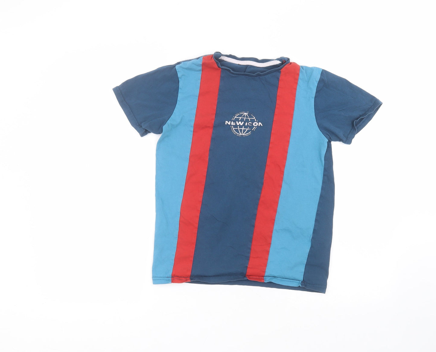 George Boys Blue Striped Cotton Basic T-Shirt Size 12-13 Years Roll Neck